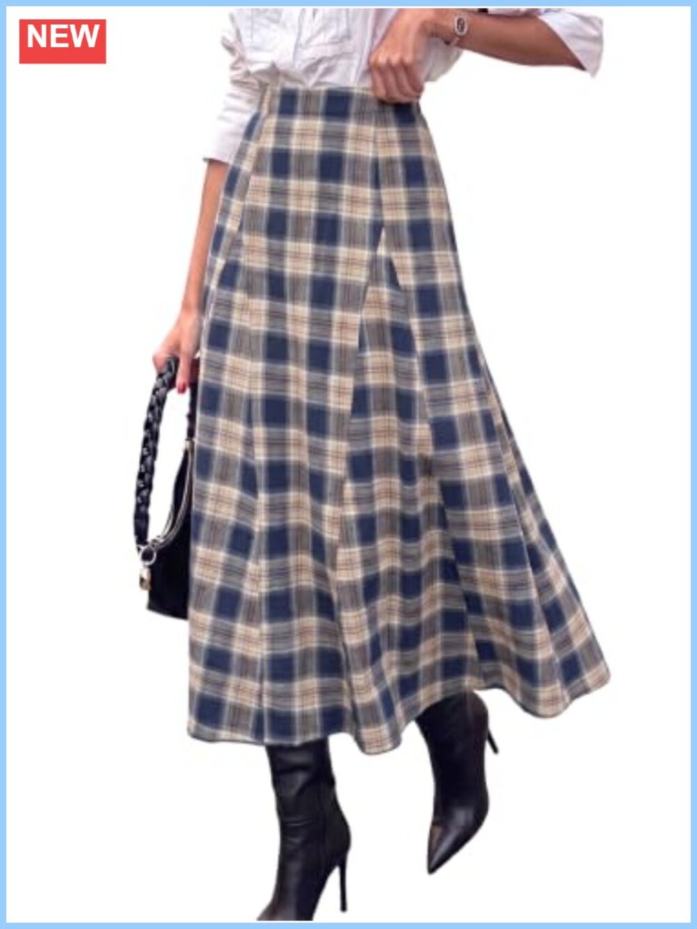 Flannel Plaid High Waist A-Line Maxi Skirt with Pockets